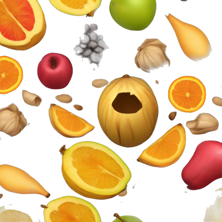 dry husks surrounding a brightly colored fruit-like center.  emoji