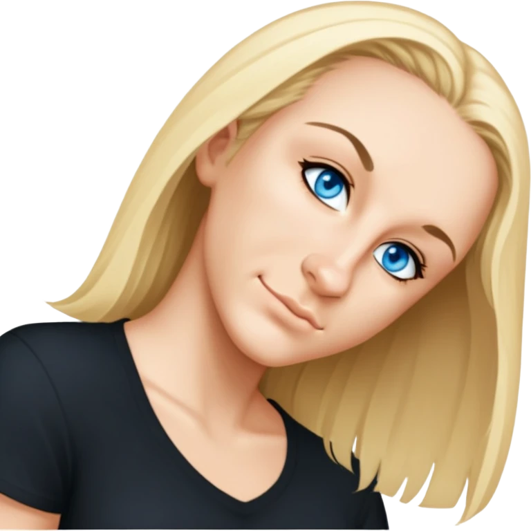 female, wearing a black shirt, lomg middle-blonde hair, portrait view emoji
