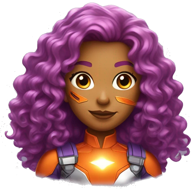 dc comics starfire glowing orange curly long  hair, purple and silver spacesuit with no helmet   emoji