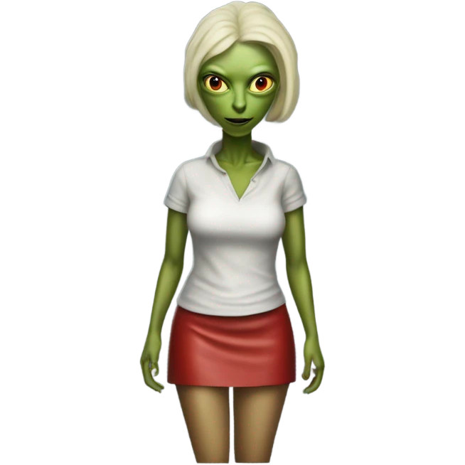 reptilian alien woman in red leather mini skirt, full body emoji