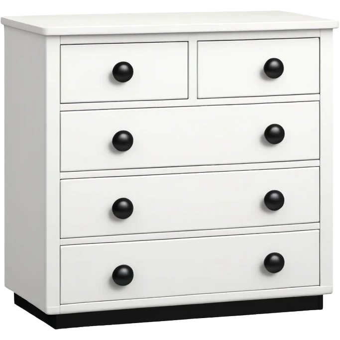 6-drawer white chest with black knobs, IKEA-inspired emoji