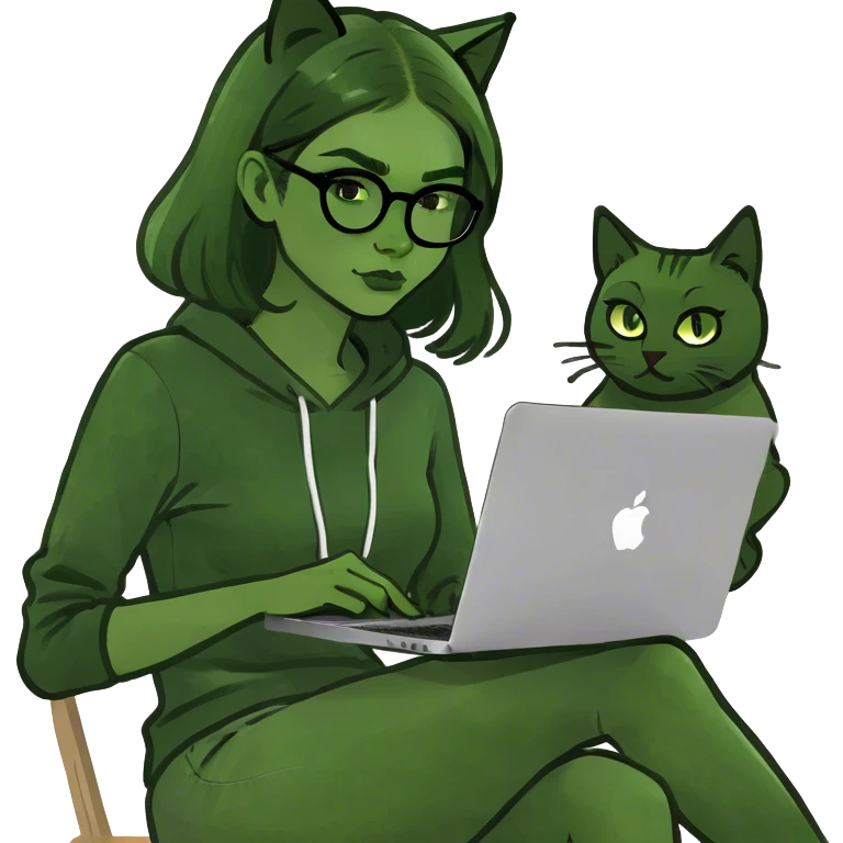 Blonde girl ponytail macBook and a cat emoji