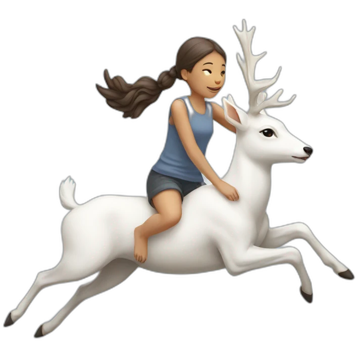 A girl flying with white deer emoji