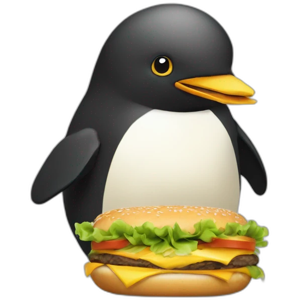 un pinguouin qui mange un hamburger emoji
