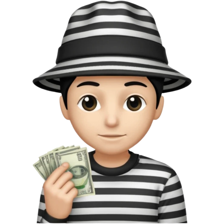 Thief with black and white striped hat, and shirt with money back over shoulder emoji