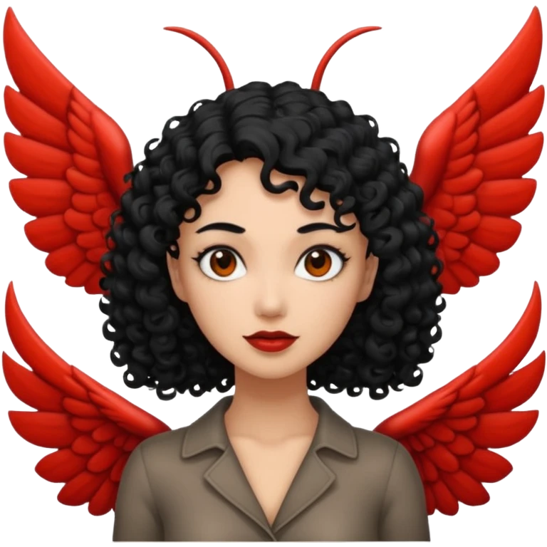 A woman with a curly black hair meeting mothman emoji