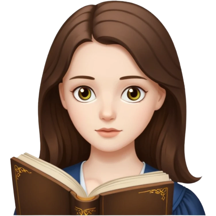  white long brunette hair girl with hazel eyes reading Pride and Prejudice emoji