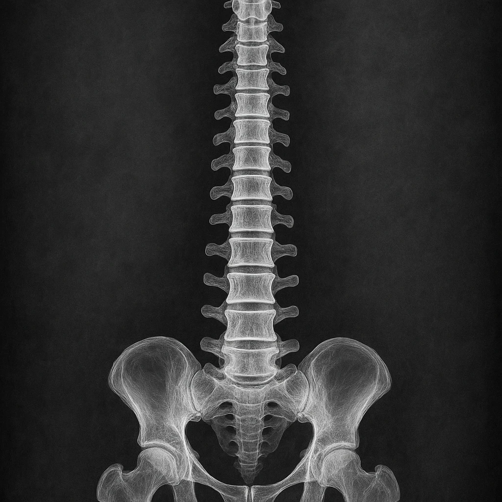 detailed X-ray style illustration of a human spine, monochrome, medical look emoji