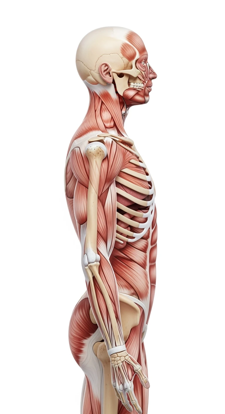corpo umano anatomico di profilo realistico con schiena piatta, sfondo bianco, iperrealistico 4k emoji