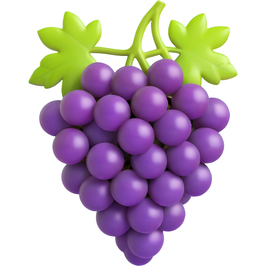 purple shiny grapes on a cluster, 3D emoji style emoji