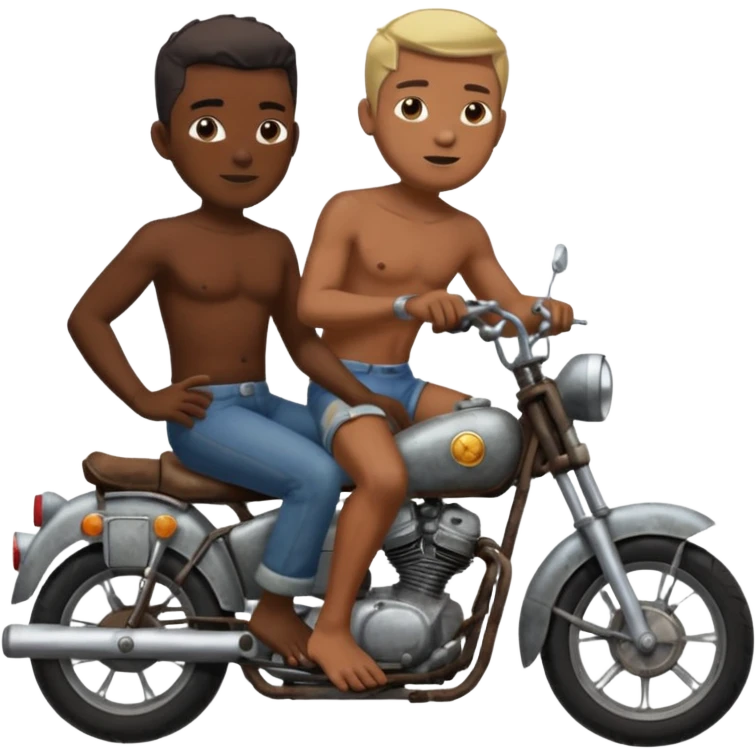 Black big men without shirt riding an old small motorcycle emoji