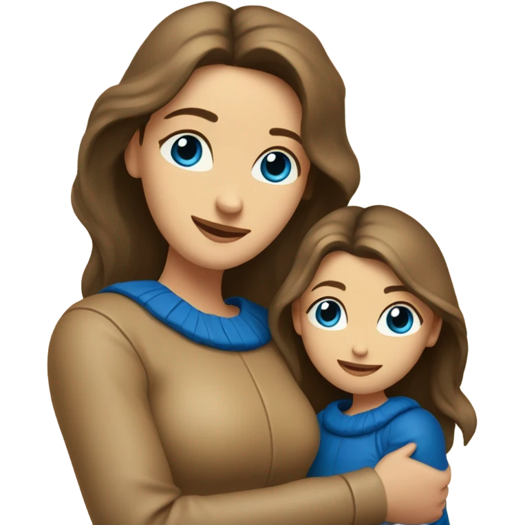 mother and daughter of Slavic appearance blue eyes in leather beige sweaters hugging emoji