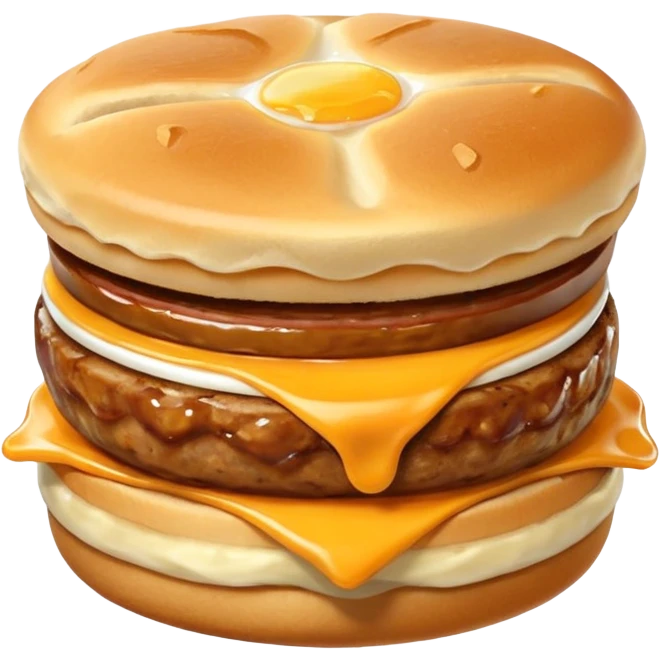Egg mcmuffin egg sausage cheese in an existing muffin emoji