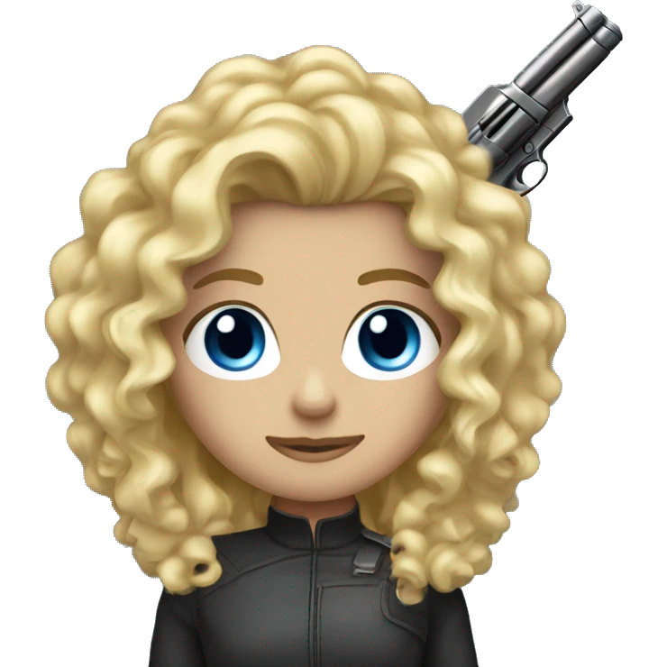 blonde curly hair blue eyes with shot gun emoji