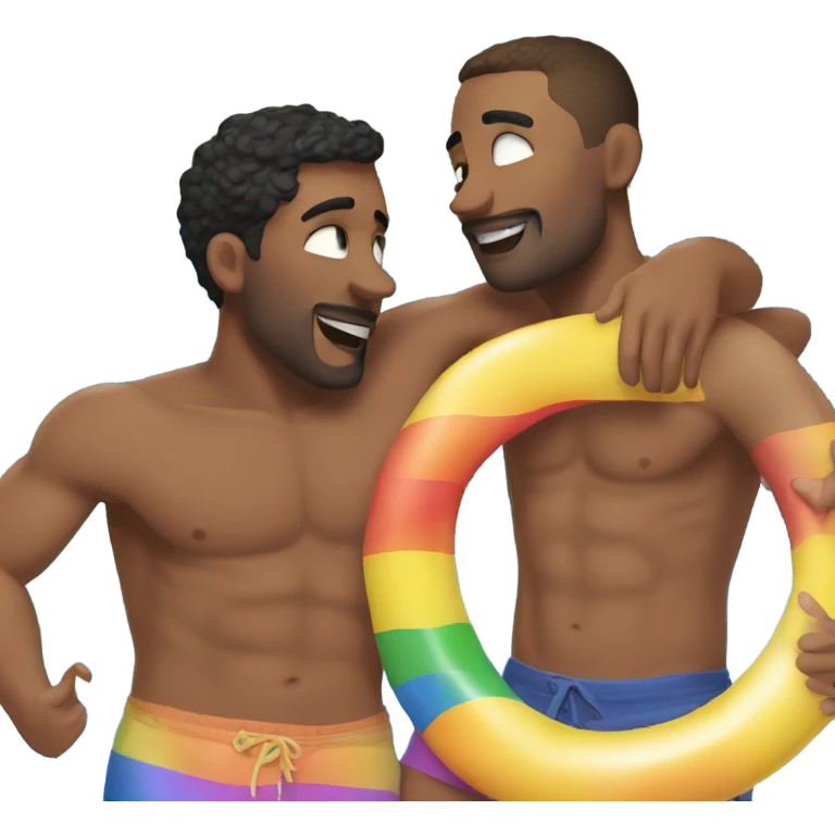 Gay couple hugging in a pool shirtless emoji