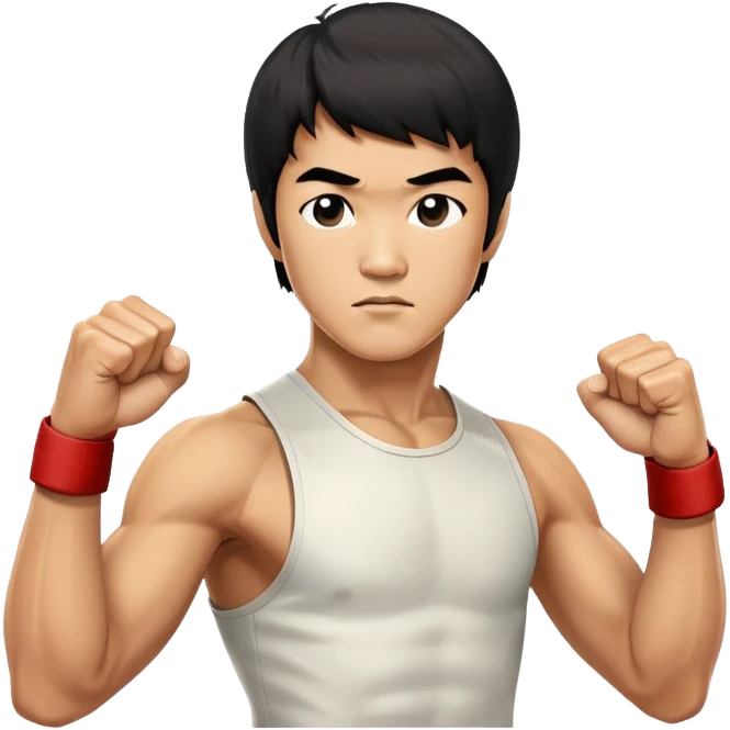 Bruce Lee in his iconic fighting stance with raised fists and martial arts pose emoji