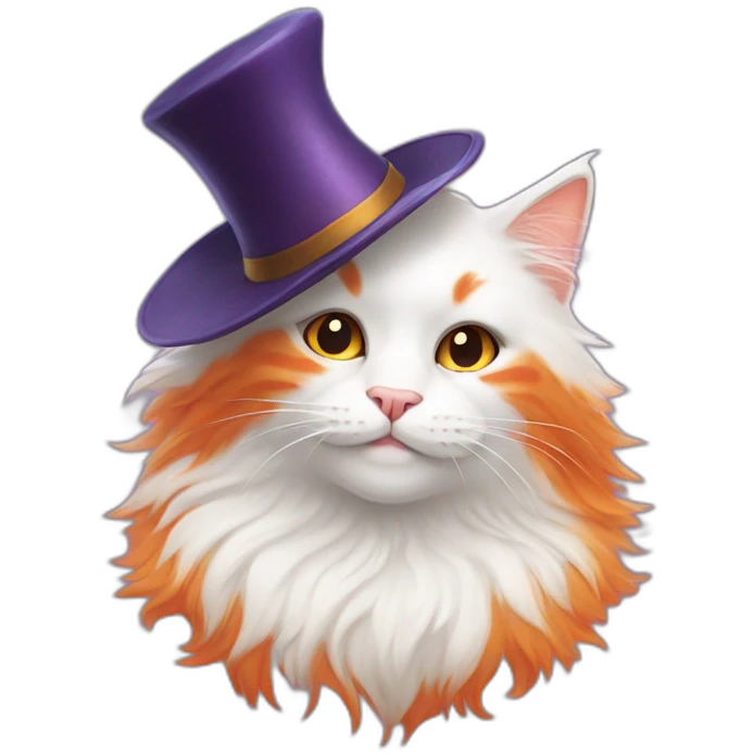 White-orange fluffy cat in magic hat emoji