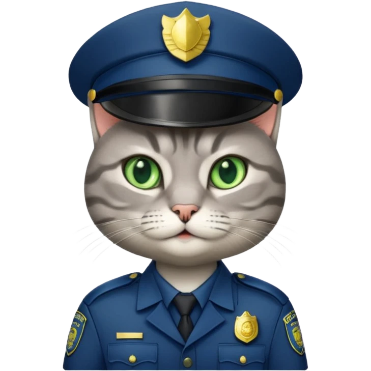 grey cat police, green eyes emoji