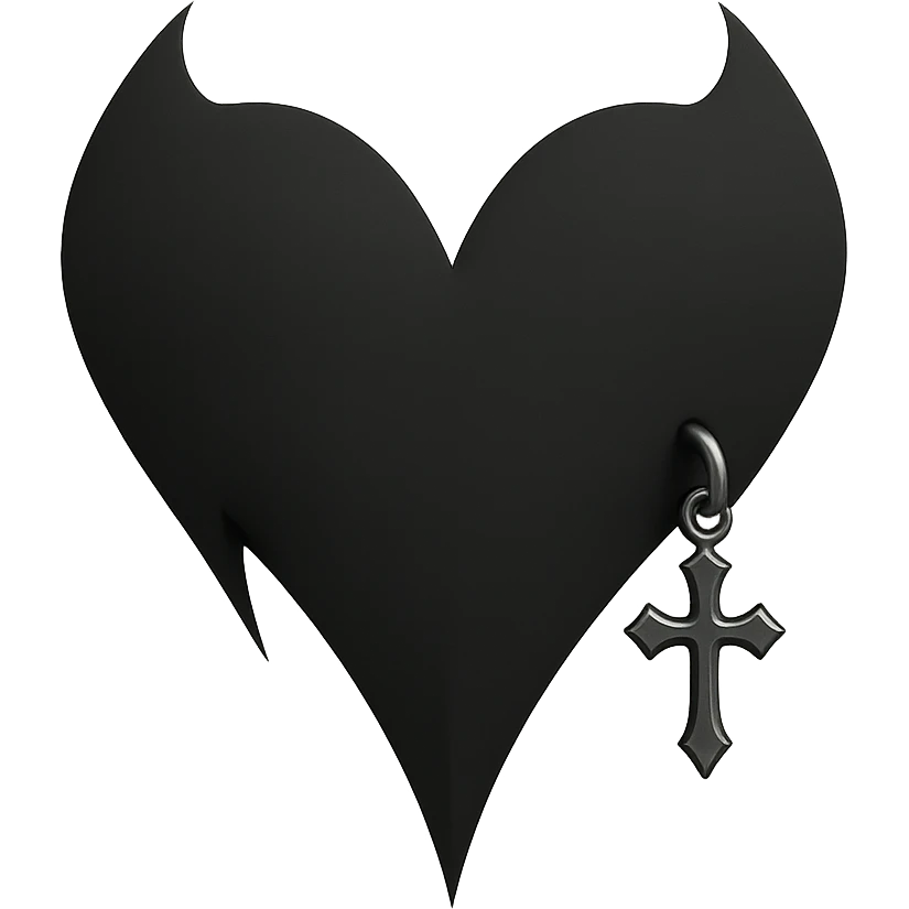 goth heart, matte black, sharp edges, small silver charm, modern dark aesthetic, no background emoji