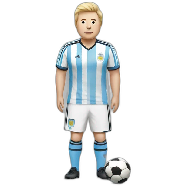 Fat white man play soccer. argentina uniform. emoji