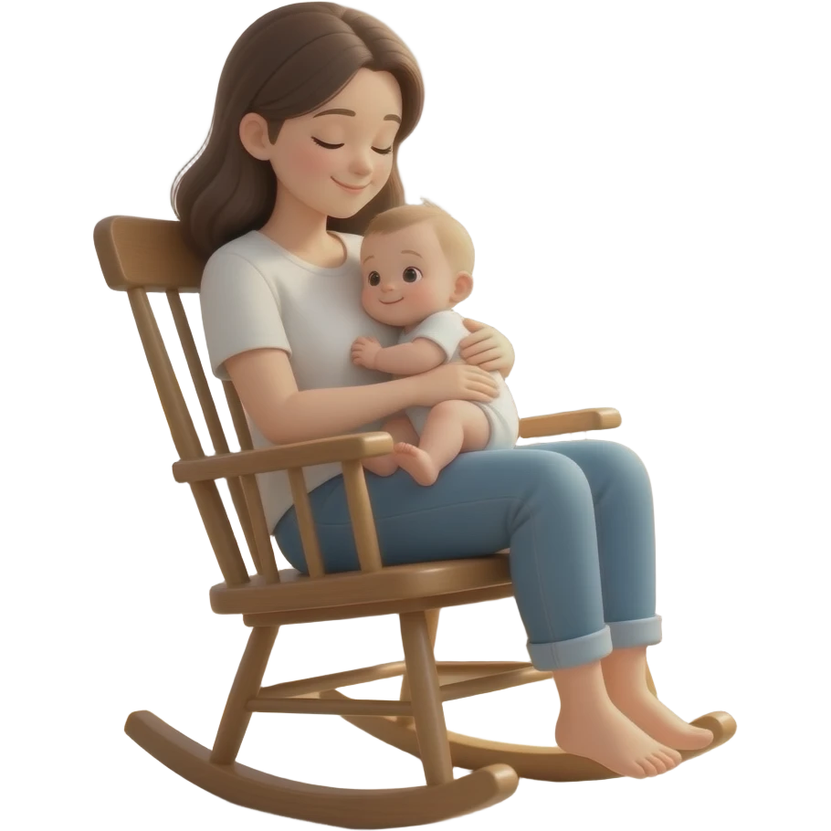mom and baby cuddling in rocking chair emoji