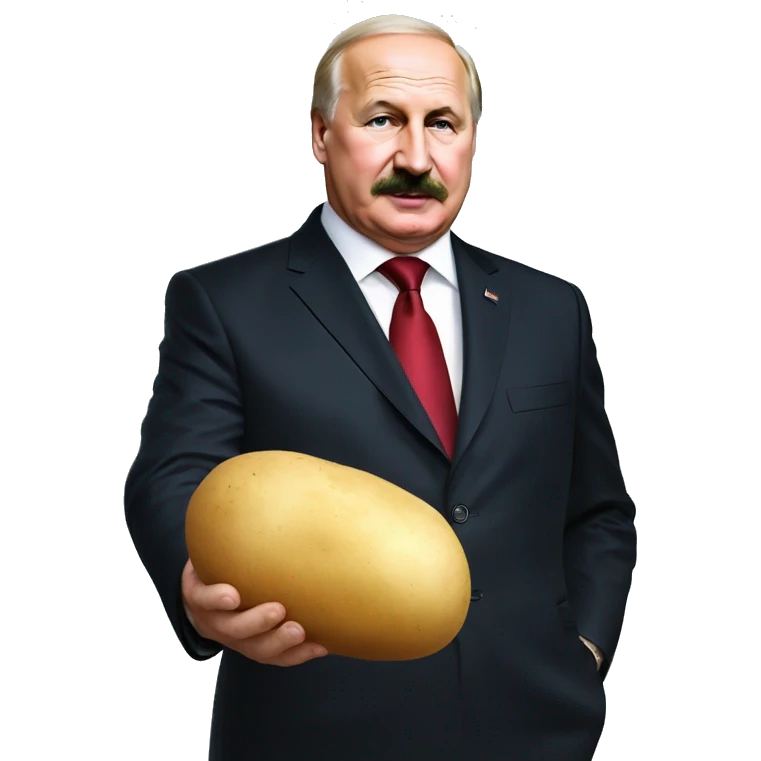 Photorealistic Belarus president Lukashenko with potato in right hand emoji