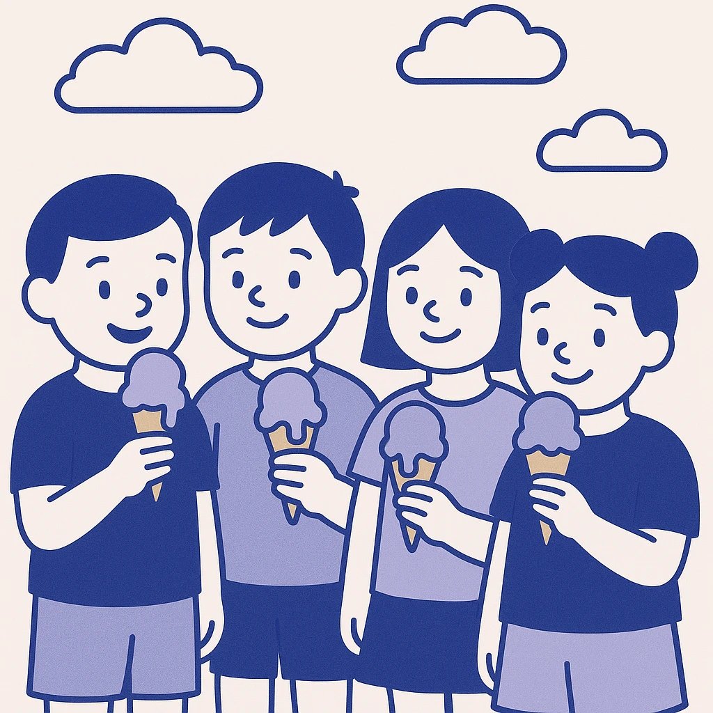 happy children with melting ice cream cones emoji