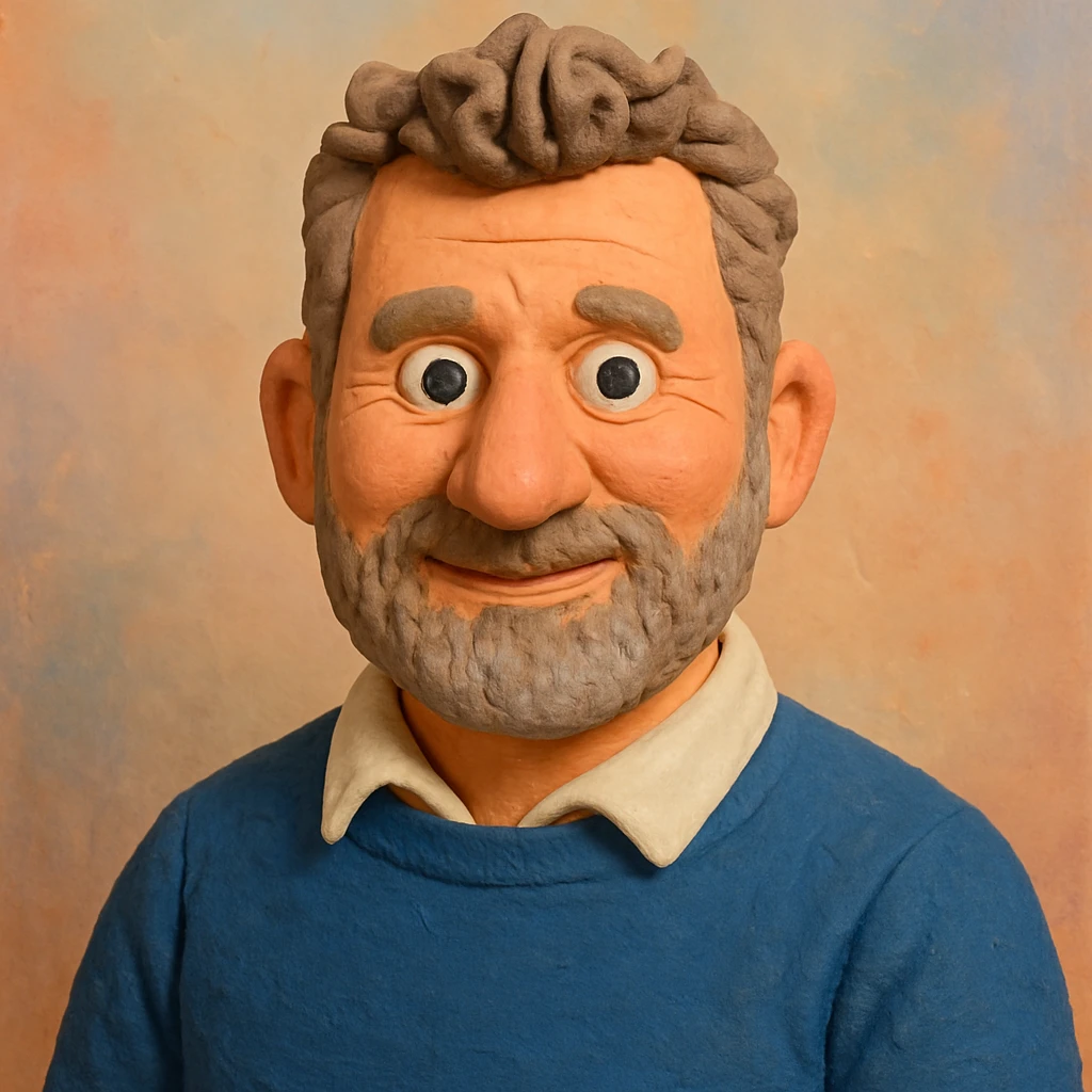 Create a fourth more colorful claymation-style portrait emoji based on this person, vibrant pastel tones, friendly expression, visible clay texture, head and shoulders only. emoji