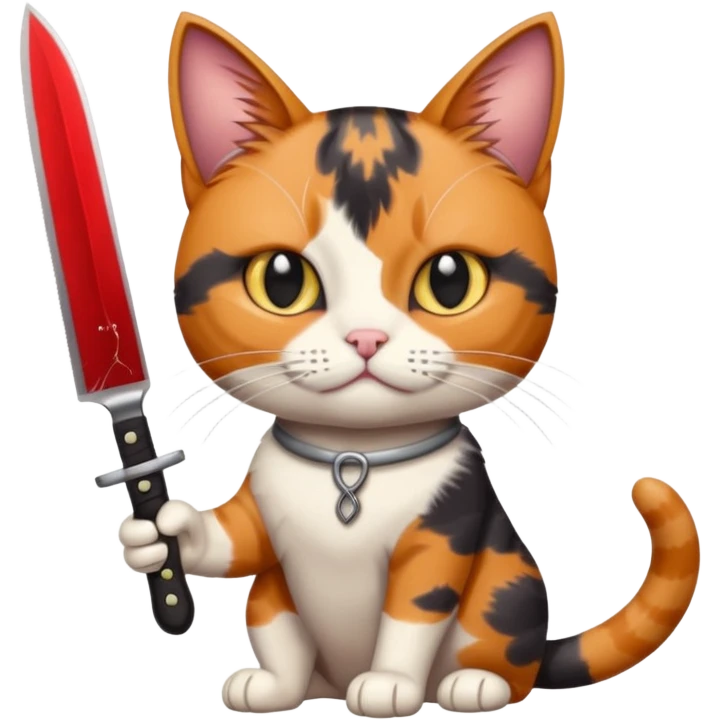 Elinde bicak olan caliko cinsi bir kedi emoji