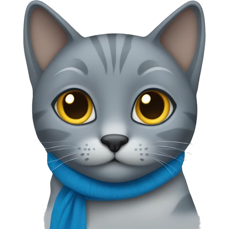 grey cat using a blue scarf emoji