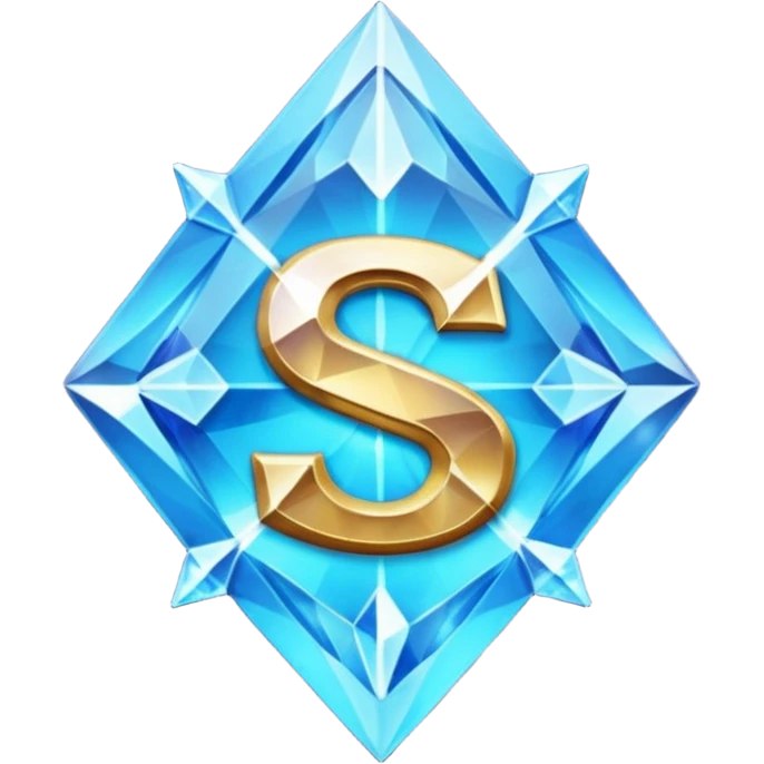 Create a custom emoji badge featuring a stylized, glossy letter “S”. Style it after the Diamond rank from League of Legends. Use crystalline blue tones, sharp reflections, faceted textures, and a high-end glowing frame.
 emoji
