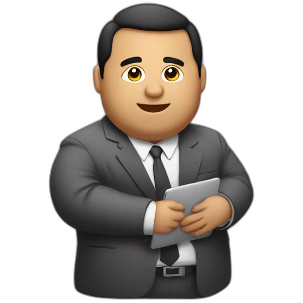 very fat latin guy wearing a suit guy working in a small laptop emoji