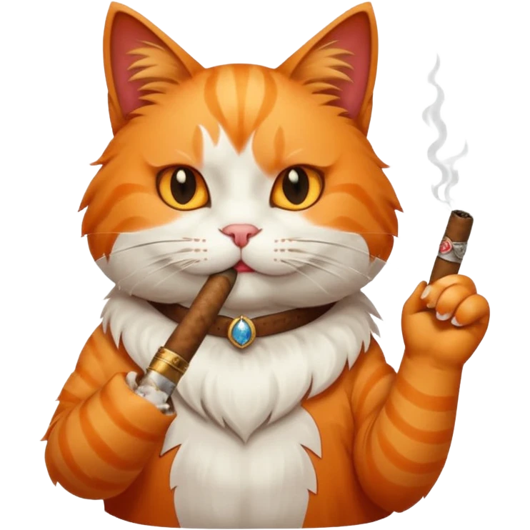 fluffy orange and white cat smoking a cigar emoji