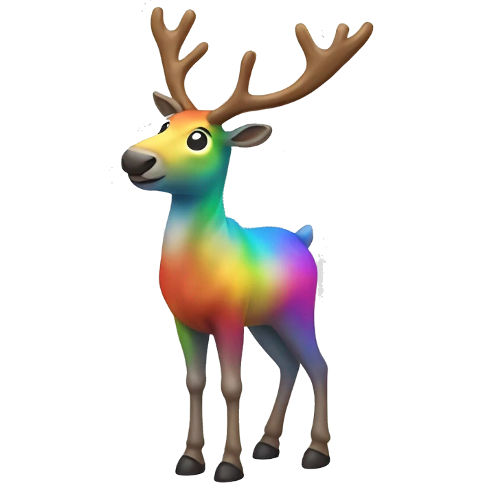 fullbody rainbow colored reindeer standing on two feet emoji