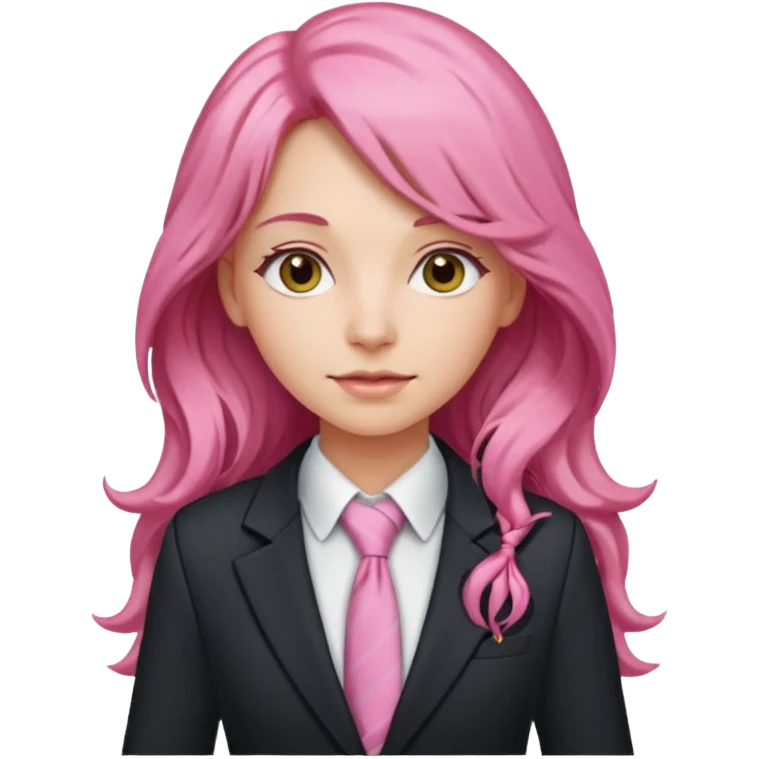 long wavy and pink haired woman with tie and blazer emoji