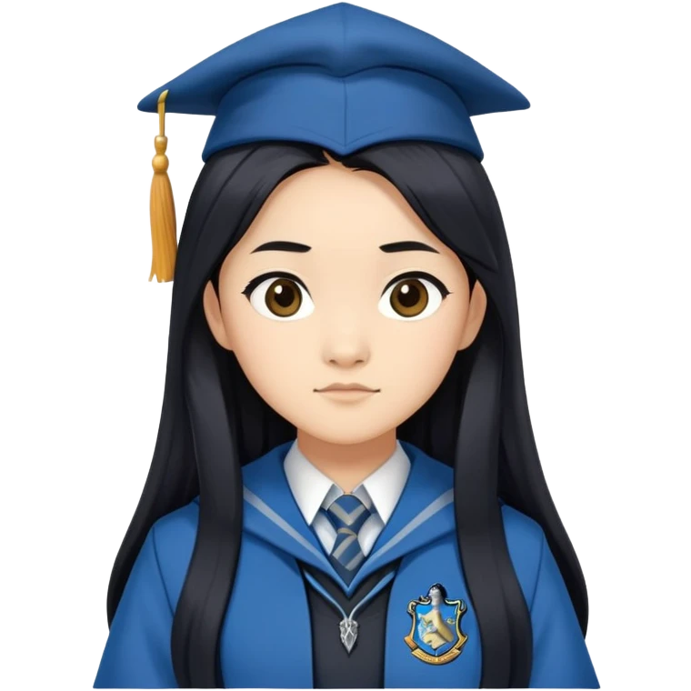 Cho Chang in harry potter, wear hogwarts Ravenclaw uniform, long black hair emoji