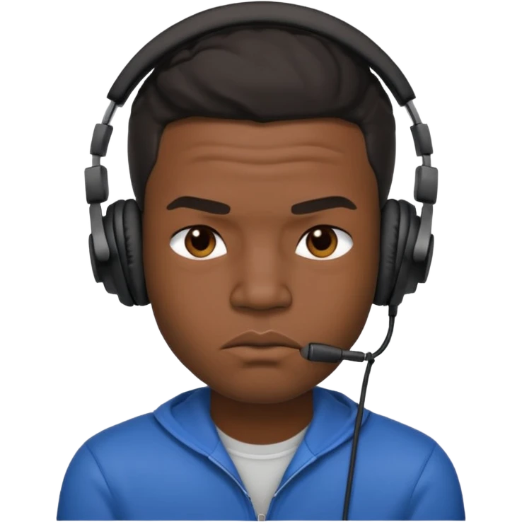 A 25-year-old black man with headphones on and pouting.Pout the lip emoji