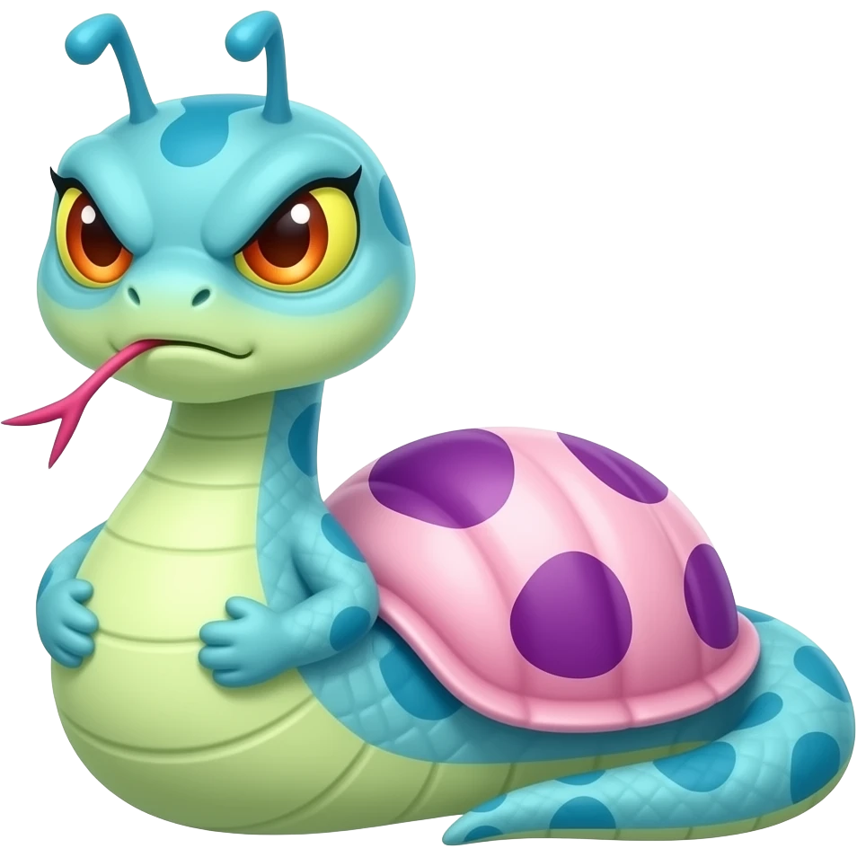 Bob esponja GaryCara, a cobra, tem olhos no topo das antenas e o corpo em um tom azul claro opaco, enquanto a parte inferior é verde-amarelada clara. Seus olhos também são verde-amarelados claros, com pupilas alaranjadas. A carapaça é rosa claro com manchas roxas opacas. Pregnant enojado emoji