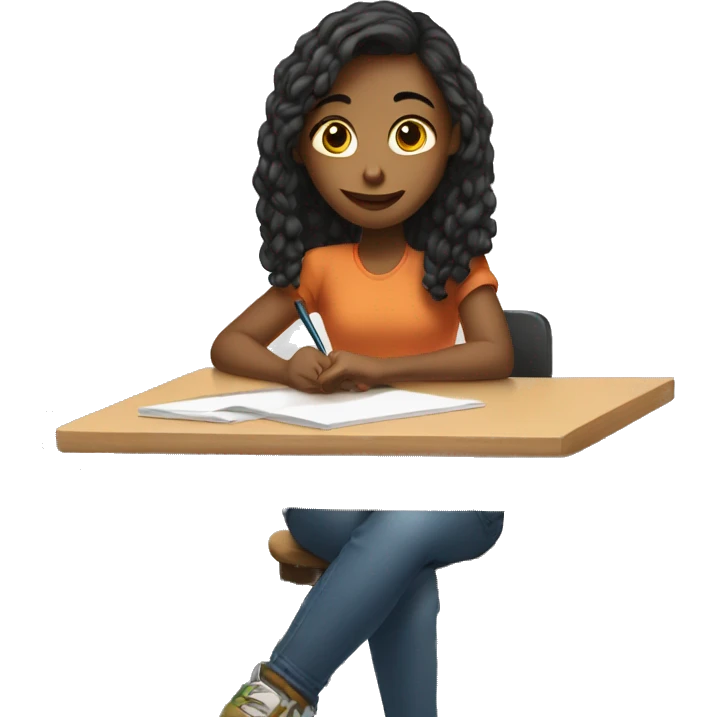 A girl is sitting at a table and drawing on a tablet. emoji