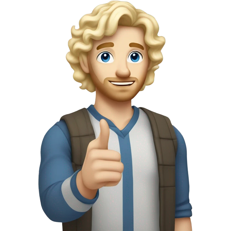light curl blonde 30yo man blue eyed pale skin raised hand emoji