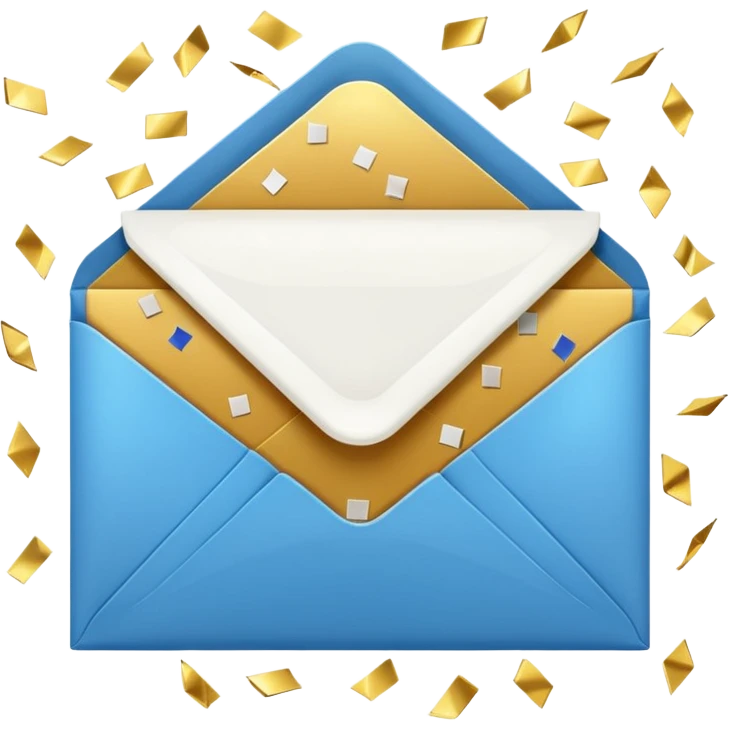 white closed envelope surrounded gold confetti emoji