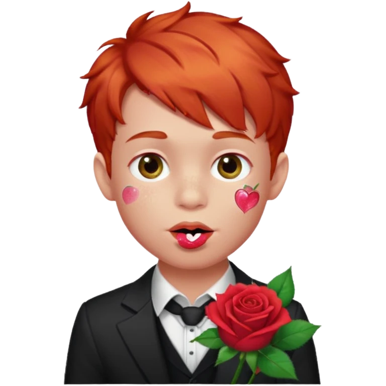 red glitter naughty-looking boy with a rose in his mouth emoji