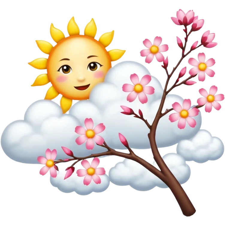 sakura branch with a sun and clouds emoji