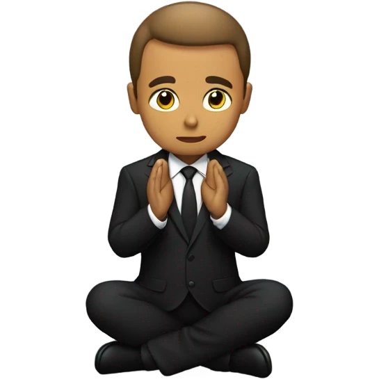 Tan man on his knees praying in a all black suit emoji