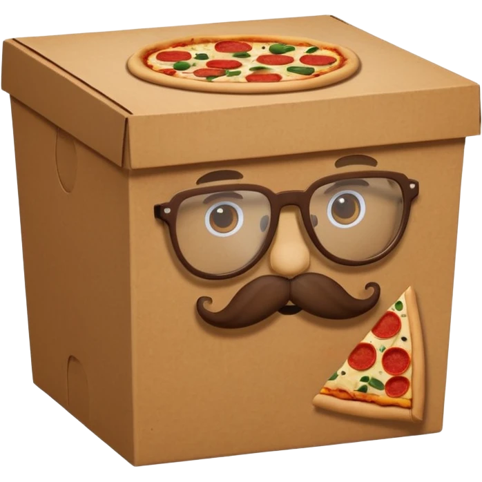 pizza take-out box with glassess and mustache emoji