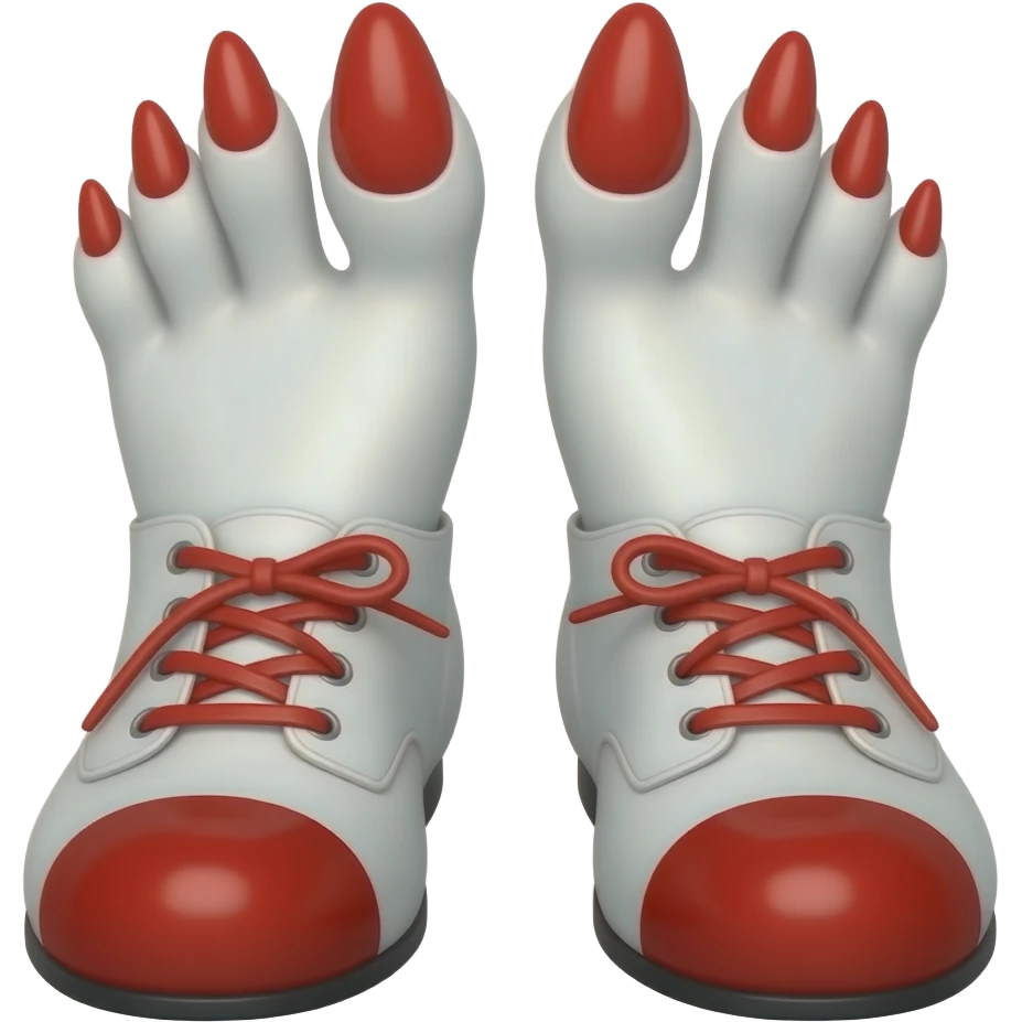White feet with red long toenails sticking  out of clown shoes emoji
