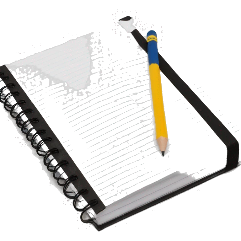 a black & white composition notebook with a pencil next to it emoji