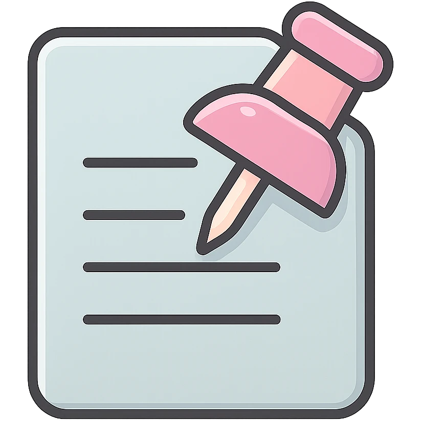document push pin, star shape, thin clean outlines, soft rounded shapes, pastel palette #98B5BC, #B5B3C1, #C9A3C9, #E4C0CA, #F7DCD1, #F7C0AA, detailed shadows and highlights, soft lighting, transparent background emoji