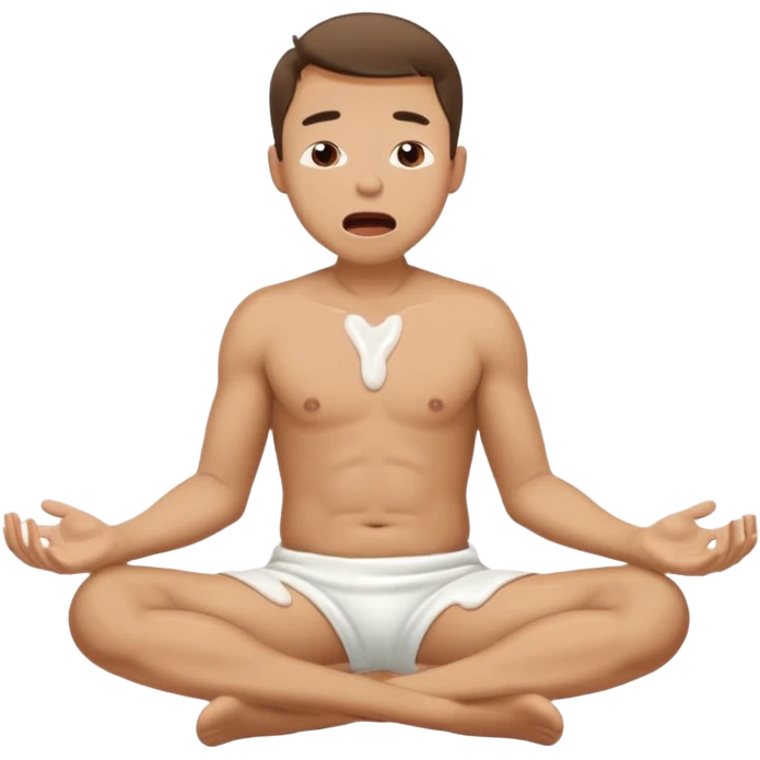 Man sitting on the floor exhausted mouth open eyes closed chest covered in white lotion emoji