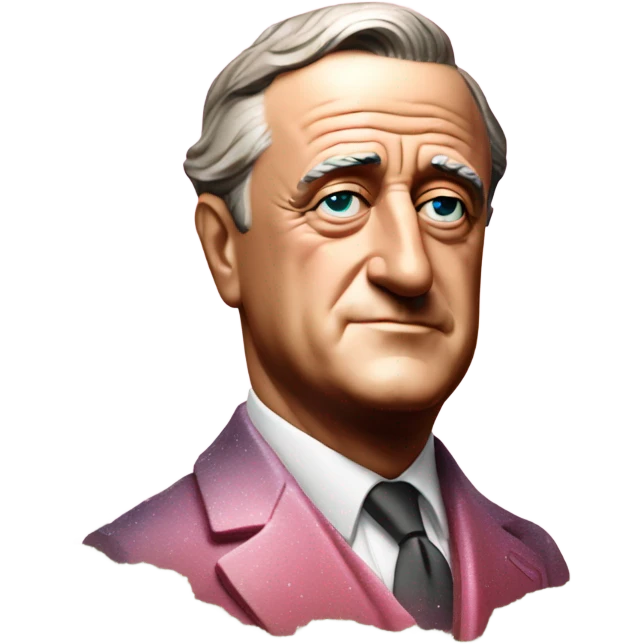 Pink ombre statue of Franklin Roosevelt with glitter and trees emoji
